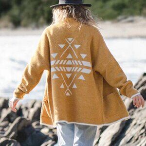 Passenger Mustard Geometric Open Cardigan Sweater